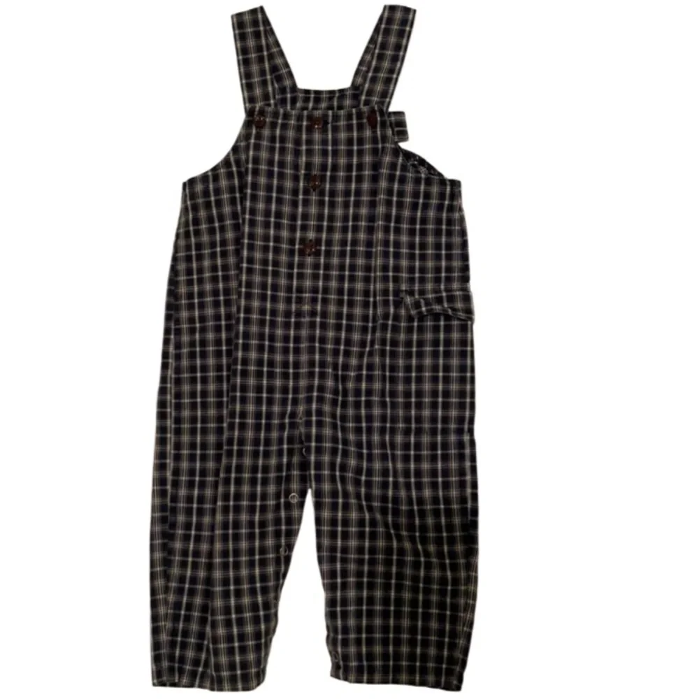 Baby Gap vintage plaid green blue bib top overalls pants boys 2T